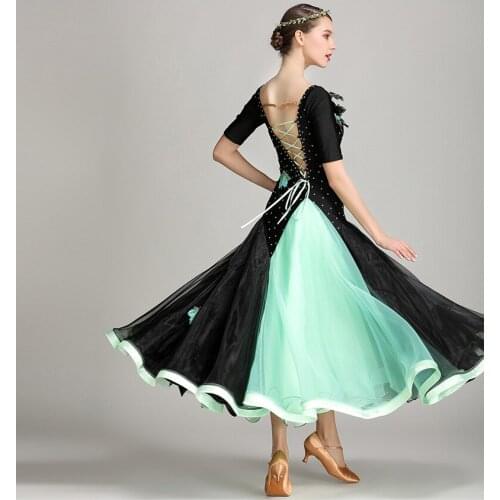 Womens modern skirt dress ballroom dance performance dress ball dancing clothes Waltz Tango dance uniform stitchwork dress 9021