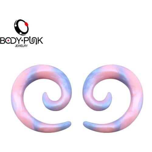 Body Punk 1 Pair Silicone Ear Plugs Blue Pink Tunnel Piercing Expander Pearlized Medical Silicone Spiral Ear Plugs Earring Gauge