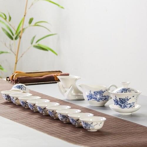 Jusen 10 PCS Teacups Gaiwan Tea Strainer Gongdao Cup Teaware White Porcelain Tee Infuser Chinese Puer Oolong Kung Fu Tea Sets
