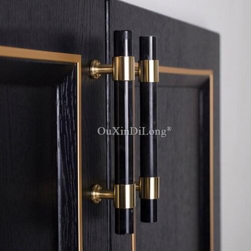 Luxury 2PCS European Natural Marble+Brass Furniture Handles Cupboard Wardrobe Drawer TV Cabinet Pulls Handles and Knobs 5 Colors