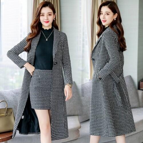 2021Woolen dress womens two-piece 2018 fall/winter new womens Korean temperament long woolen coat suit