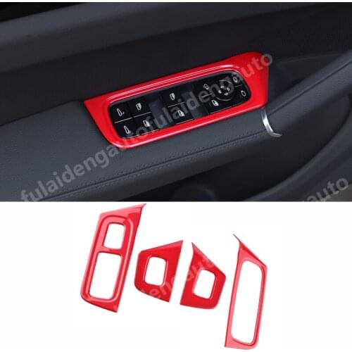 4pcs For Porsche Cayenne 2018 2019 Matte ABS Carbon Fiber Interior Window Lift Button Frame Cover Trim Car Styling