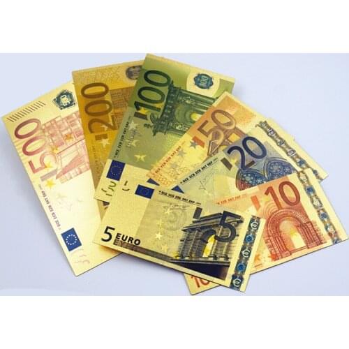 7Pcs Commemorative Notes 24K Gold Plated Dollar Euros Fake Money High Quality Gifts Collection Decoration Antique Home
