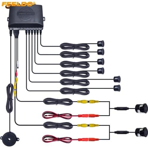 FEELDO 1Set Car 6 Sensors Parking Sensor with 2pcs CCD Camera Dual Visual Rearview Video Parking Backup Radar System