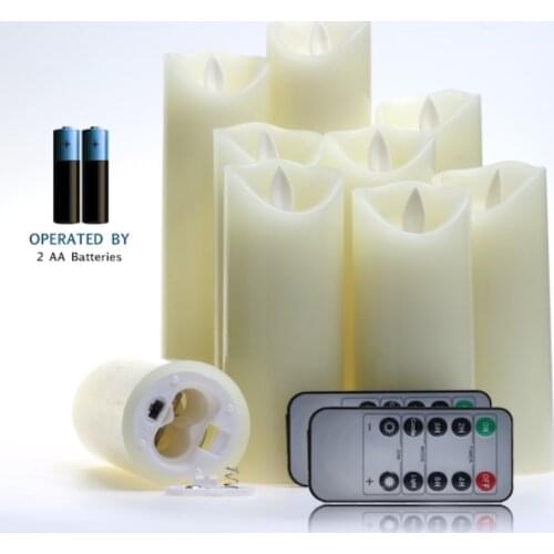 Flameless Candles 5" 5.5" 6" 7" 8" 9" Pack of 9 Ivory Real Wax Pillars & Moving LED Flame Battery Operated Wick Candles and 10-K