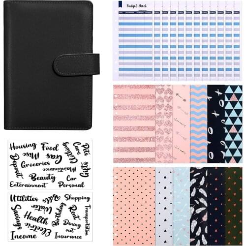27 Pieces A6 PU Notebook Budget Binder System Planner with 12 Pieces Budget Envelopes and Budget Sheet, 2 Pieces Label Stickers