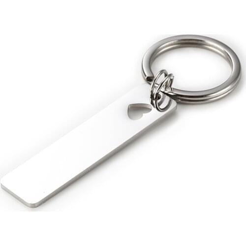 100% Stainless Steel Rectangle Hollow Heart Keychain Blank For Engrave Metal Key Chain Mirror Polished 10pcs