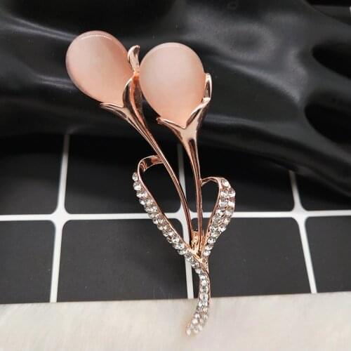 Luckydays Opal Stone Flower Brooch Pin Rhinestone Crystal Costume Jewelry Clothes Accessories Bouquet Women Jewelry Brooch