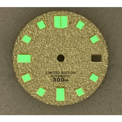 28.5mm C3 Green Luminous Gold Watch Dial with S Logo for NH35 Movement