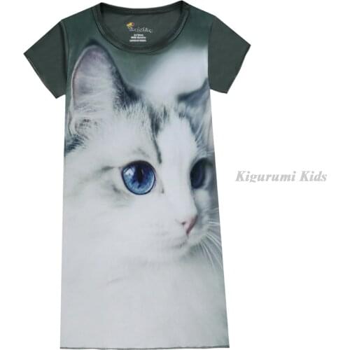 3 4 5 6 7 8 9 10 Years Baby Girl Night Dress for Kids Girls Nightgown Cat 3D Nighty Summer Sleepwear T Shirt Long Pajamas Dress