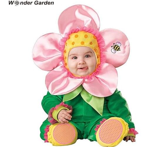 Wonder Garden Infant Toddlers Baby Girls Pink Flower Costume Halloween Party Cosplay Christmas Purim Holiday Jumpsuit