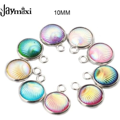 Jaymaxi 10mm Stainless Steel Pearl Shell Charms Small Pendant Resin DIY Accessories New 9 Colors Wholesales 20 Pieces/lot