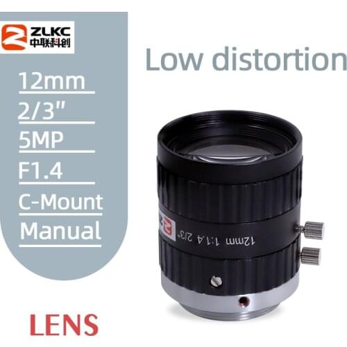 Camera Lens 12mm C-Mount 2/3" F1.4 FA Machine Vision lens 5MP High Resolution manual Iris HD cctv Lens Industrial Low distortion