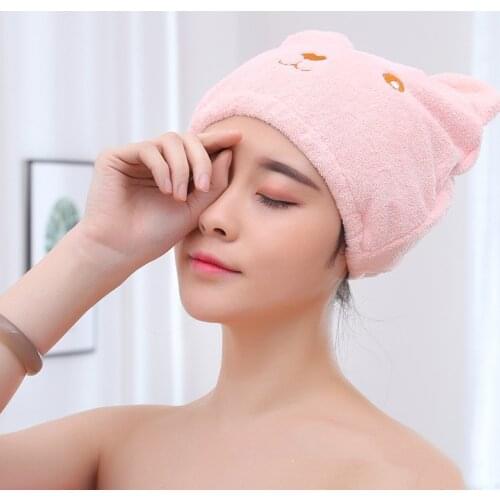 Dry hair cap high density coral fleece adult Korean dry hair cap bow shower cap absorbent soft panda shower cap shower cap