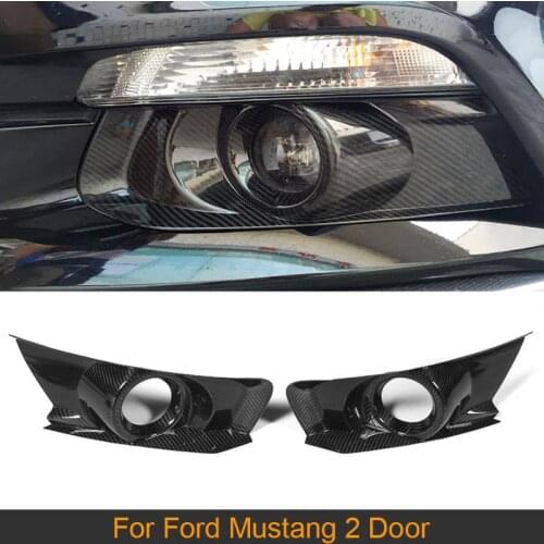 Carbon Fiber Front Bumper Fog Light Lamp Covers Caps for Ford Mustang Coupe Convertible 2 Door 2015-2017 Fog Lamp Trim Cover