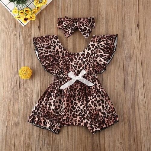 2Pcs Infant Newborn Baby Girls Romper Summer Baby Clothes Leopard print Ruffle Jumpsuit Playsuit Sunsuit Baby Girl Costumes