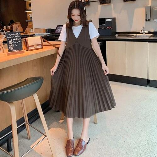 Pleated Dress Maternity Clothes For Pregnant Women Top 2pcs Sets Elegant Pregnancy Dress Maternity Vestidos Pregnant Clothing