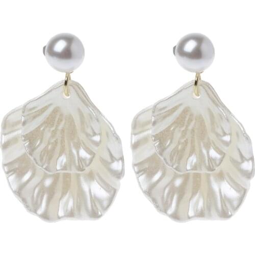 Beautiful workmanship Mother of Pearl Double Carve Shell Leaf Dangle Hook Earrings silver color Tone Jewelry