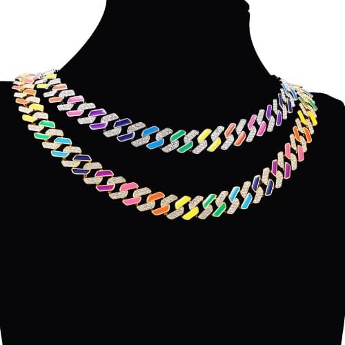 12MM Hip Hop Rainbow Necklace Women Jewelry 7 Colorful Candy Neon Enamel Miami Cuban Link Chain For Men Necklace Dropshipping
