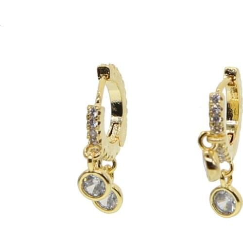 Round gold color 10mm Earrings with dangle CZ for woMen Trendy Circle Earrings Thick than