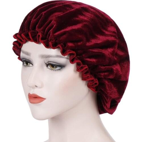 Fashion Women Bonnet Sleep Headwrap Head Cover Velvet Soft Comfortable Turban
