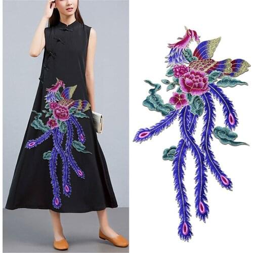 1 PCS High Quality Large Flower Phoenix Embroidered Patch Sew On Appliques Patches for Vintage Cheongsam Wedding Dress Accessory
