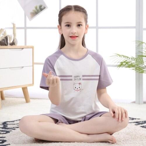 New Summer Short Sleeve Clothes Boys Girls Pajamas Set Childrens Clothing Sleepwear Cotton Pyjamas Kids Night Teenager Suits