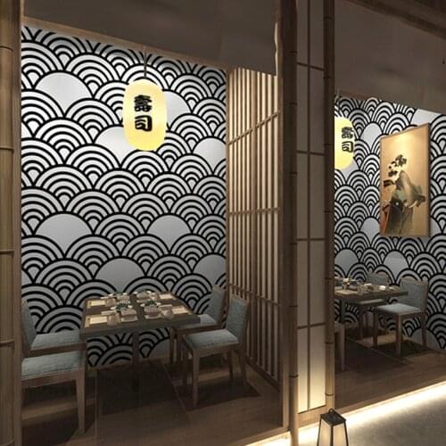 Beibehang papel parede Japanese cuisine ramen sushi restaurant sea wave wallpaper for bedroom walls Geometric curve wall paper