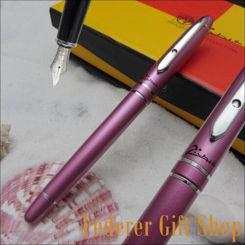Picasso P608 Fountain Pen Gloss Rose red And Silver Diamond Clip F Nib metal case ink pen 6 Color Optional