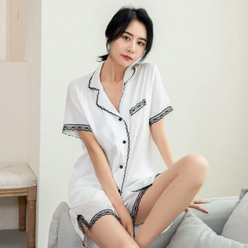 Pajamas For Women Summer Sexy Lace V-Neck Night Suit Satin Shorts Nightwear Female Sleep Two Pieces Sets Loose Sleepwear Pajama