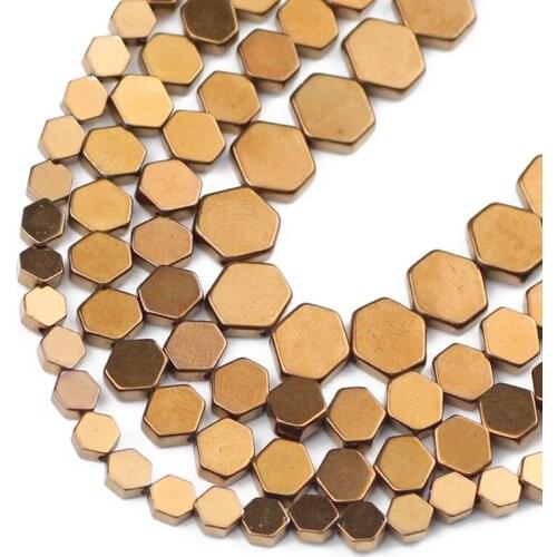 Flat Hexagon Copper Hematite Natural Stone Spacer Loose Beads For Jewelry Making Diy Hand-Made Bracelet Necklace Finding 4/6/8MM