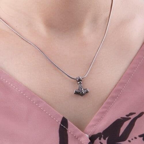 Dropshipping 316L Stainless Steel Norse Viking Thors Hammer Mjolnir Pendant Necklace for women as christmas gift