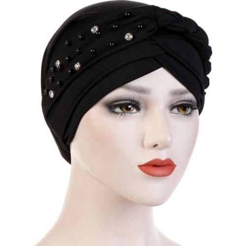 New Muslim Women Cross Bead Rhinestone Silk Braid Turban Hat Scarf Cancer Chemo Beanie Cap Headwear Party Hair Accessories