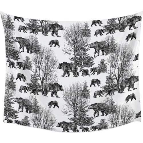 Silhouette Bear Woods Texture Tapestry Wall Hanging Home Wall Decor Blanket Bedroom Tapestry Yoga Mat
