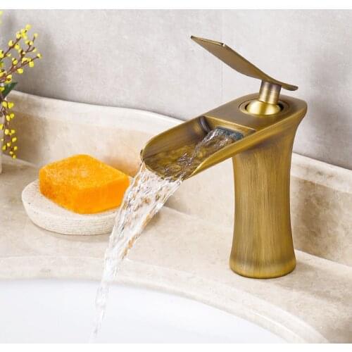 Waterfall Bathroom Basin Sink Faucets Hot Cold Tap Deck Mounted Water Mixer Tap Brass Chrome Vanity Single Handle Sink Tap