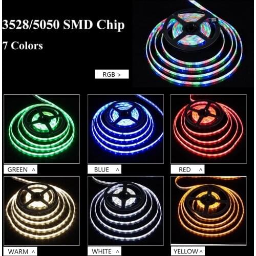 LED Strips Ribbon RGB 3528/5050 Flexible Colored Neon Lights Diode Tape for Home Room Garden Wall Ambient Decor Car Backlight