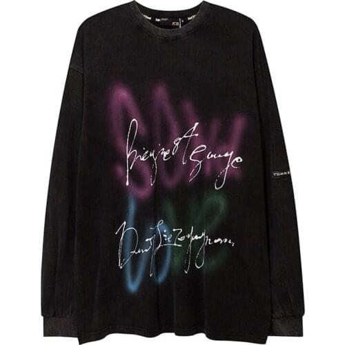 2021 Urban Hip-hop Graffiti See Love Print Oversize Sweatshirt Men and Women