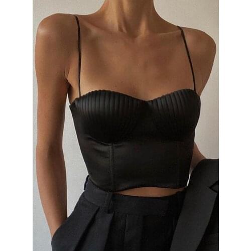SRUBY Women Fashion Sling Tank Tops Solid Color Camisole Crop Tops Backless Sexy Tube Top Summer Female Shirts