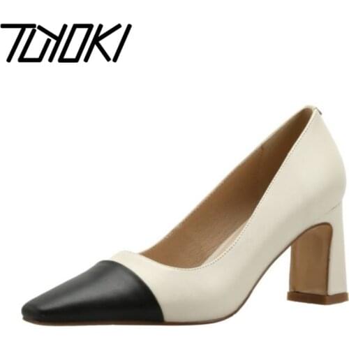Tuyoki New Women Pumps Cow Leather Mix Color Women High Heel Shoes Fashion Shoes Women Party Women Footwear Size 33-40