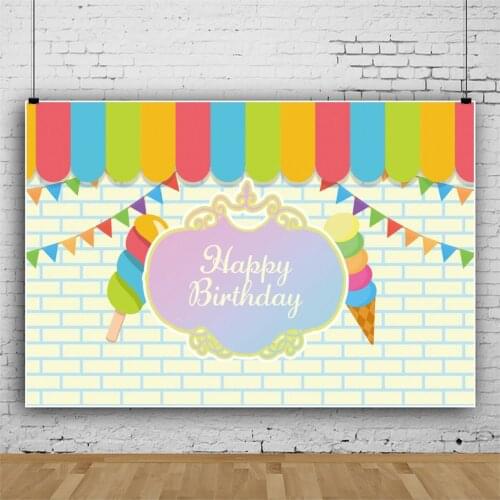 Ice Cream Color Flag Hanging Party Backdrop Girl Birthday Decoration Photography Studio Photo Kids Baby Custom Vinyl Background