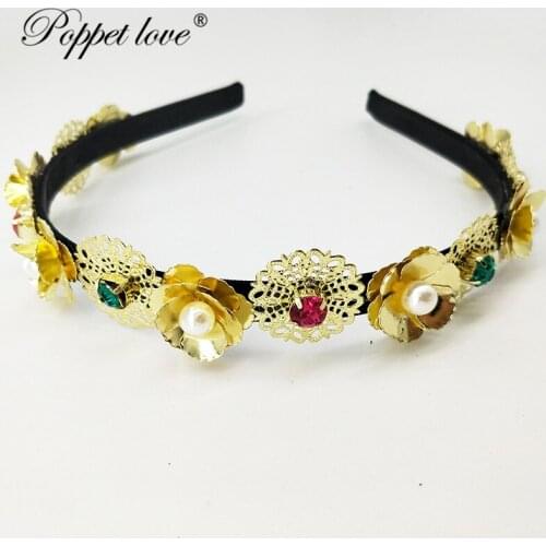 Gold flower Rhinestone Crystal Noiva Tiaras and Crown Women Girl Birthday Diadem Headpiece Wedding Bridal Hair JewelryAccessorie