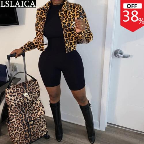 Fashion Women Jacket Leopard Long Sleeve Turn-Down Collar Autumn Winter Coat Women Pu Leather Short Outwear Mujer Chaqueta