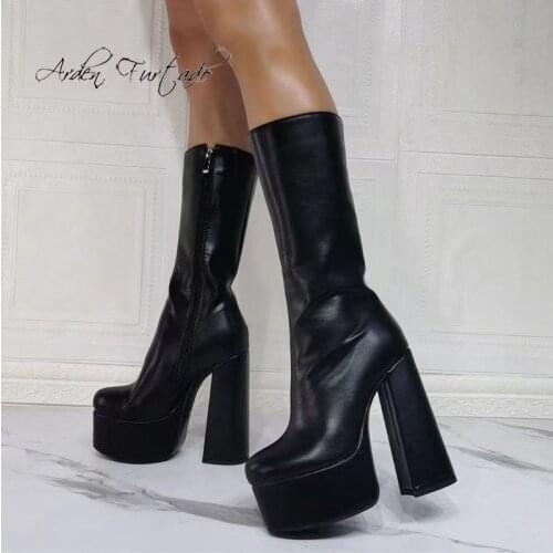 Arden Furtado 2021 Winter Fashion Boots Elegant Zipper Platform Ankle Boots Chunky Heels Block heels Ladies Shoes Size 43 44 45