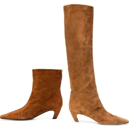 New Big Size 34-43 Womens Shoes 2021 Autumn Winter Elastic boots Nubuck Flock Chelsea boots Tip Knee High Knight Long Boots