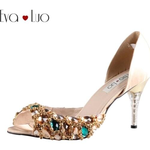 CHS344 Custom Handmade Gold Bridal Wedding Shoes Dress Pumps Silk Crystal Women Two Piece High Heel Shoes DHL Fast Shipping