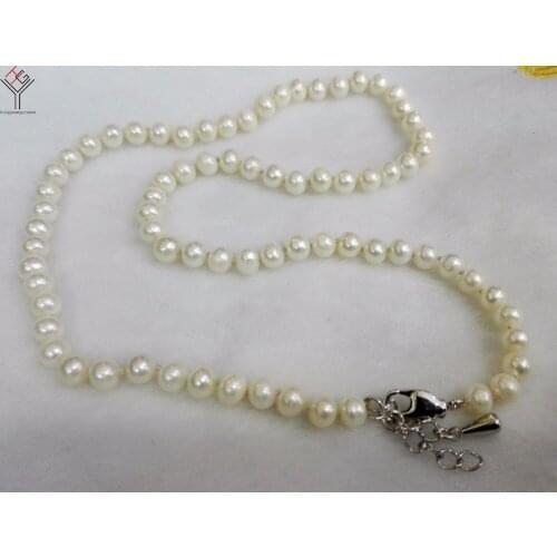 Women Jewelry 5x6mm Bright white pearl necklace round pearl handmade real natural freshwater pearl gift