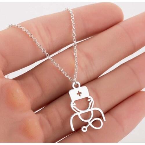 Gold necklace women chain necklace for women jewelry on the neck Nurse doctor pendnat simple Stethoscope pendant stainless steel