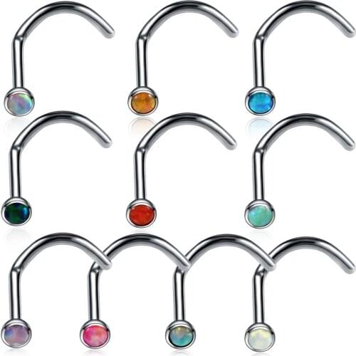 1Pc 20G Titanium Nose Stud Hooks Piercing Opal Bent Rod Nose Ring Cartilage Earrings Tragus Piercing Body Jewelry For Women