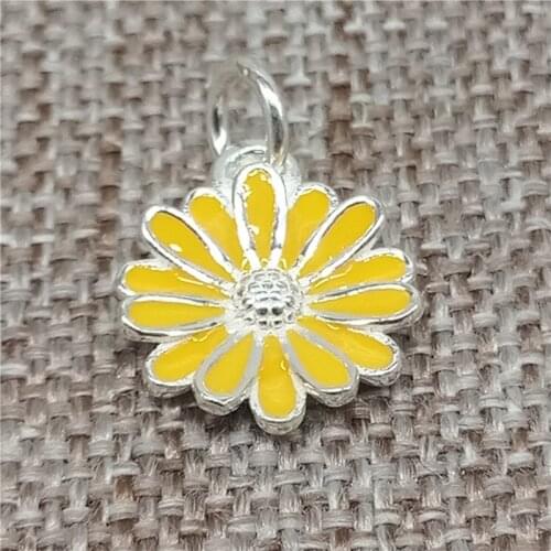 2 Pieces of 925 Sterling Silver Daisy Charms Enameled for Bracelet Necklace