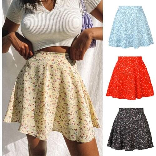 2021 New Womens Sweet Skirts American Floral Skirt High-Waist Umbrella Skirt Invisible Zipper Chiffon Short Skirt Women BSQ180